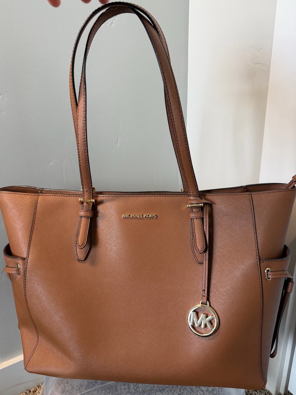 Michael Kors Brown Saffiano Tote with MK Charm